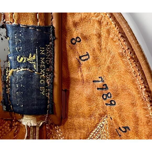 VTG Sanders Men’s Handmade WESTERN Cowboy BOOTS 8D Mexico Light Brown Leather - Picture 7 of 13